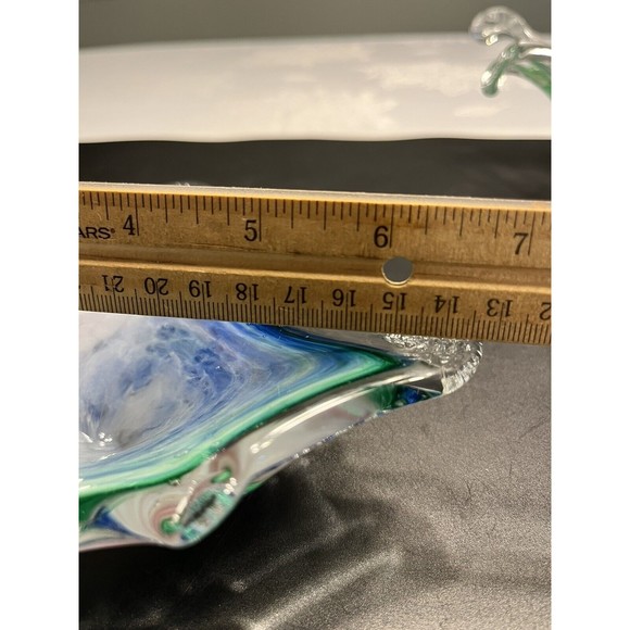 2 ~ Murano Art Glass Bowls Abstract Sculptures Blue Green Swirl Original Sticker - Picture 6 of 16